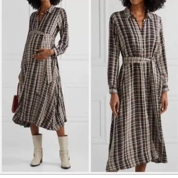 Hatch Dresses & Skirts - HATCH Small Alyssa Plaid Button Front Shirt Dress Midi Maternity